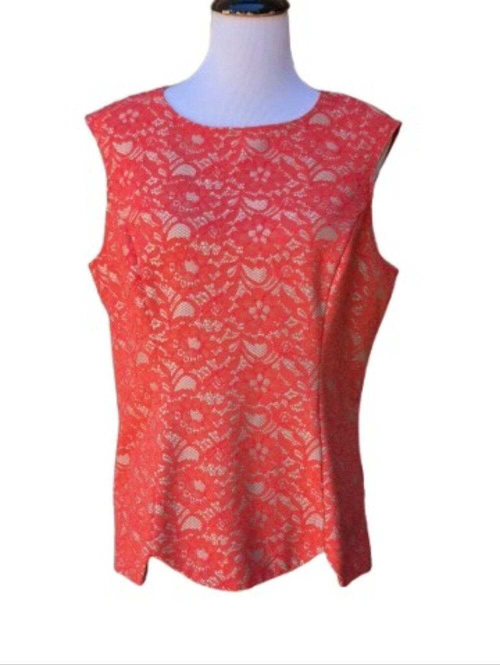 Simonton Says VTG Red Lace Structured Blouse Scallop Hem Side Zip